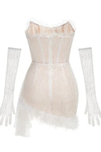 Strapless Lace Feather Trim Mini Dress - View 11 | WEUXS
