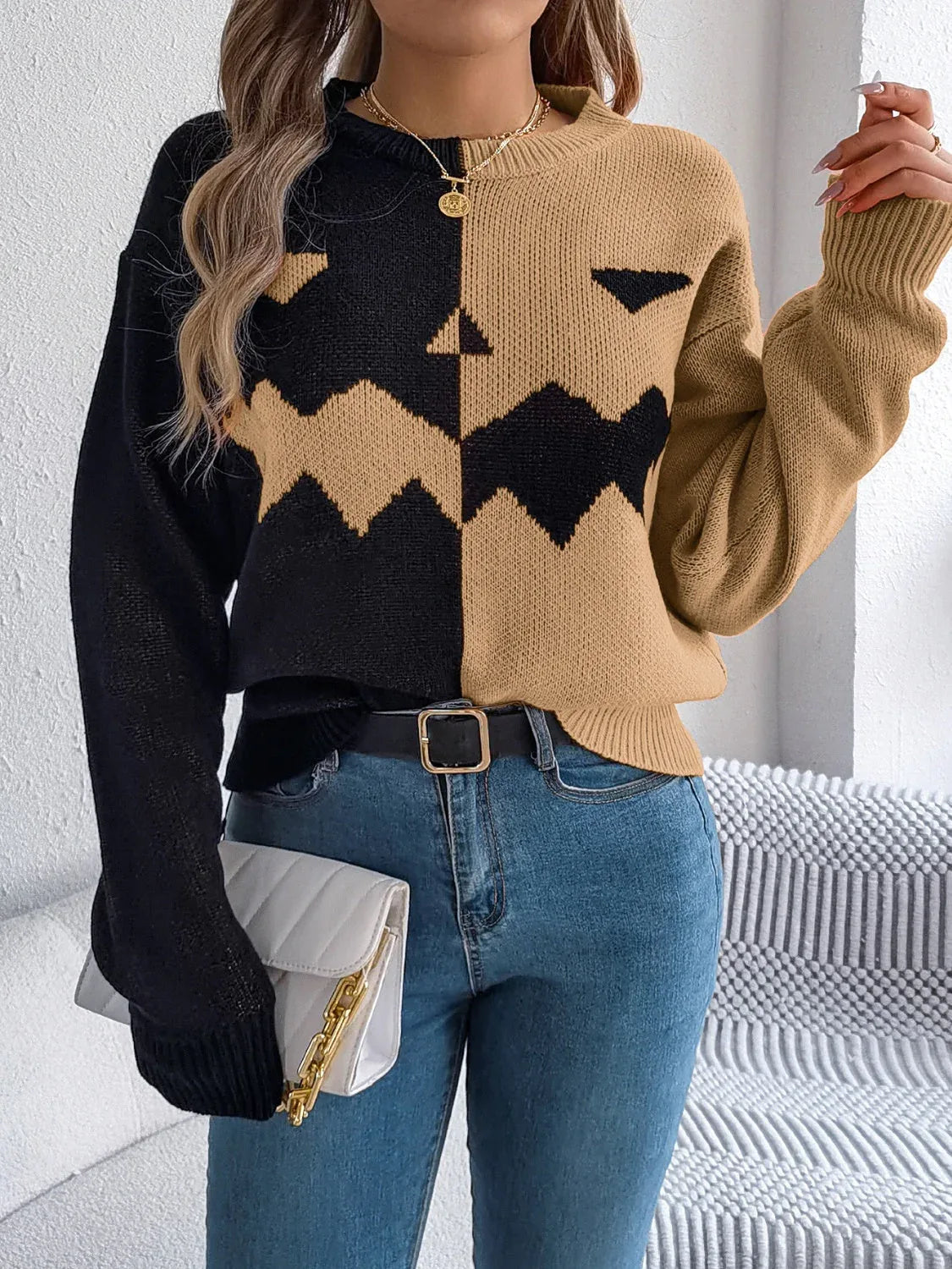 Color Block Pumpkin Sweater - View 10 | WEUXS