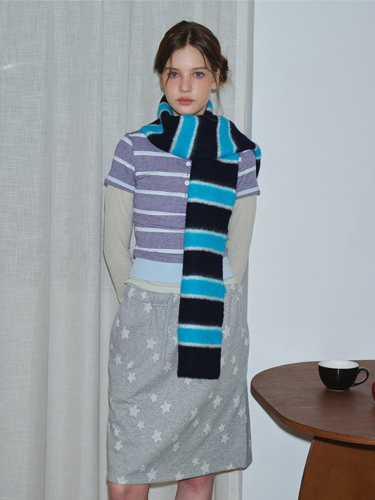 Blue & Navy Striped Fuzzy Knit Neckwarmer Main image