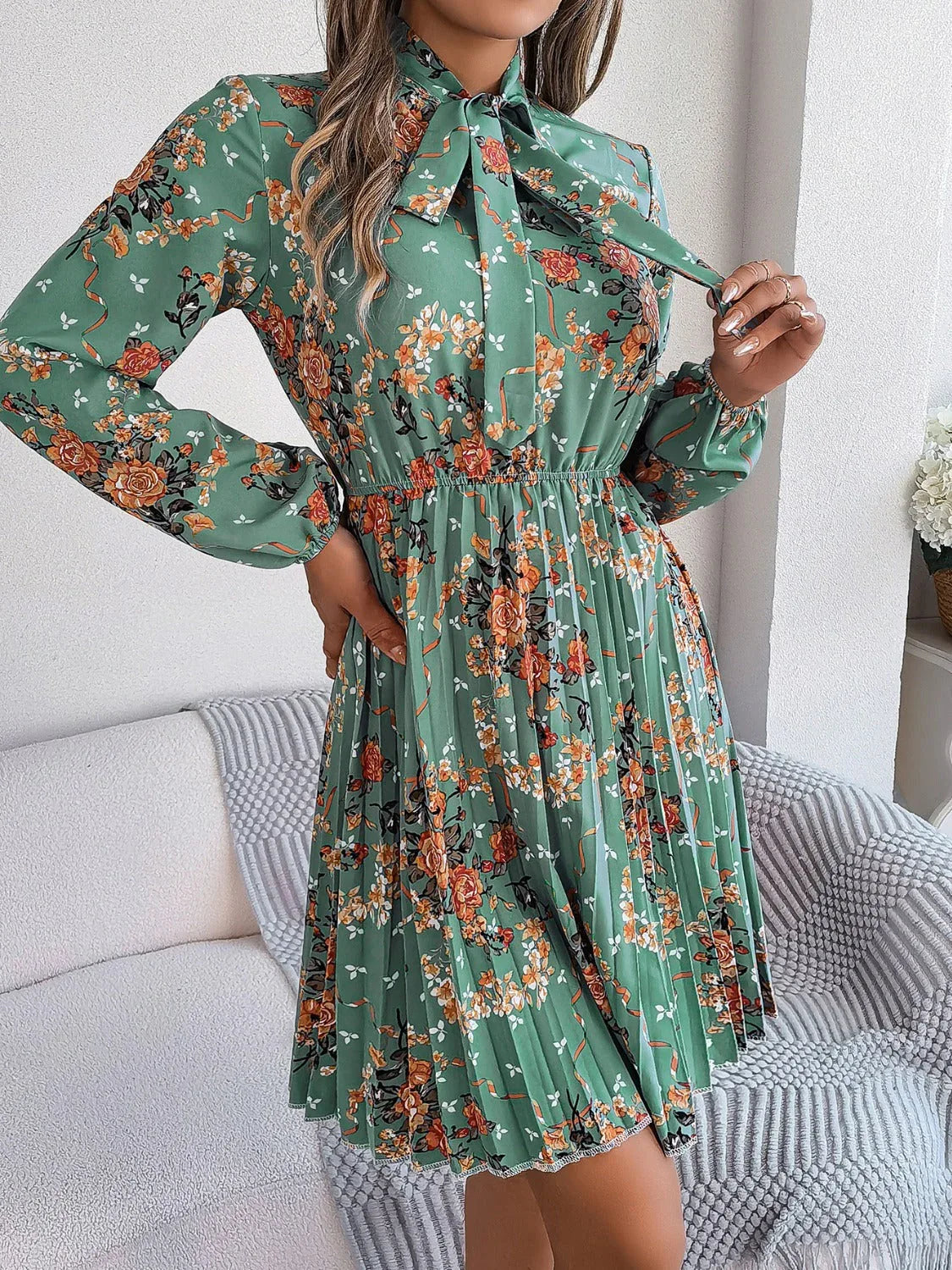 Vintage Pink Floral Pleated Dress - WEUXS