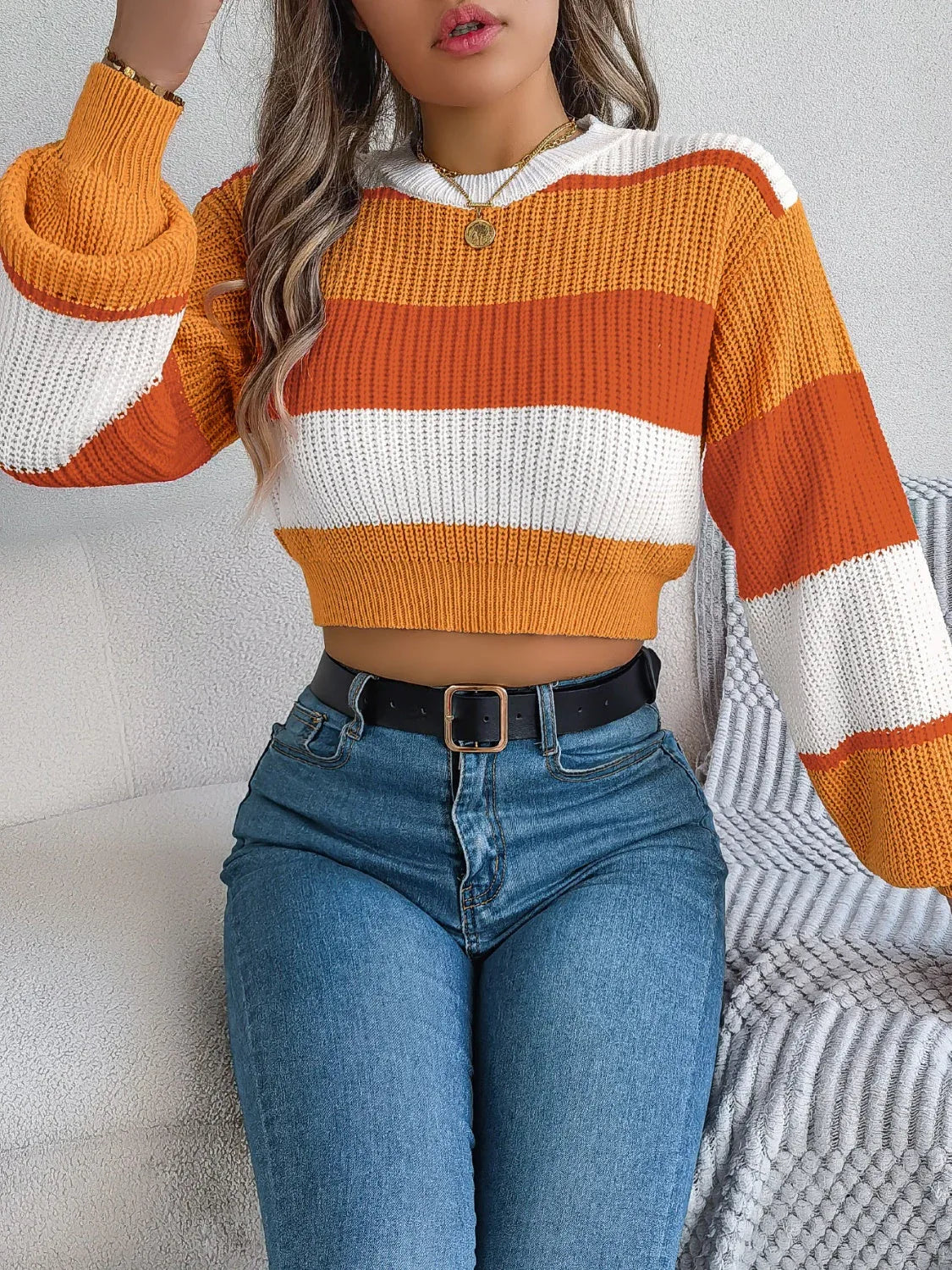 Sunset Boulevard Color Block Knit Crop Sweater Secondary image