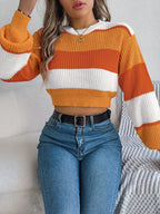 Sunset Boulevard Color Block Knit Crop Sweater - WEUXS
