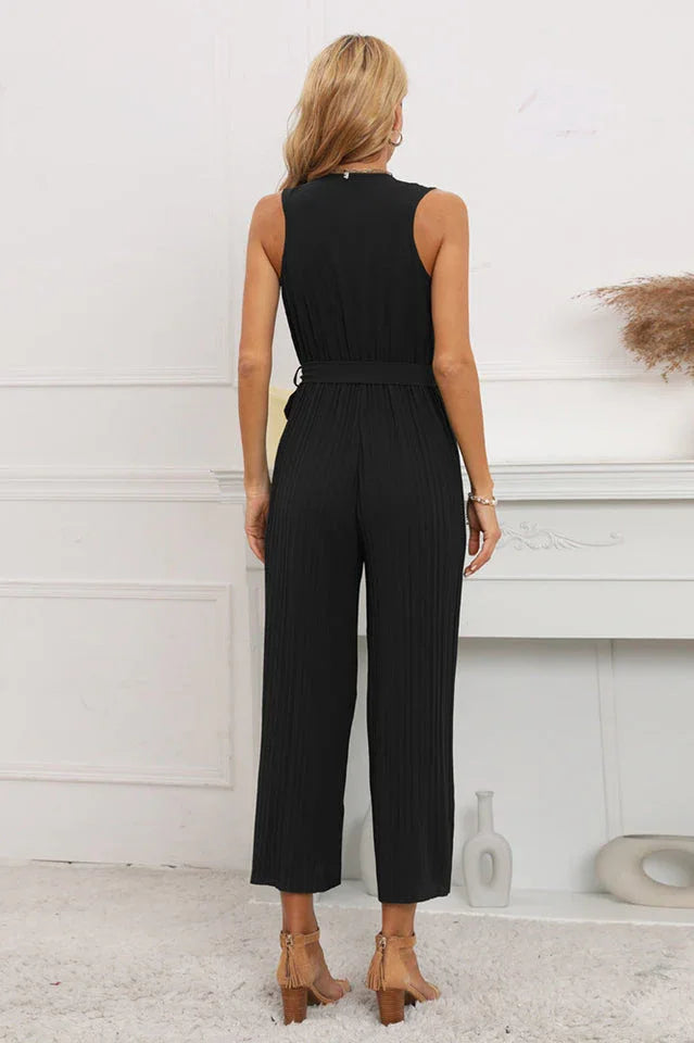 Calf length wide leg jumpsuit with ruffle neckline - View 16 | WEUXS