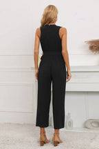 Calf length wide leg jumpsuit with ruffle neckline - View 16 | WEUXS