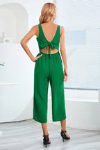 Wide leg jumpsuit with tie waist and back cutout - View 12 | WEUXS