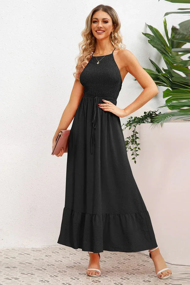 Smocked Crisscross Spaghetti Strap Dress - WEUXS