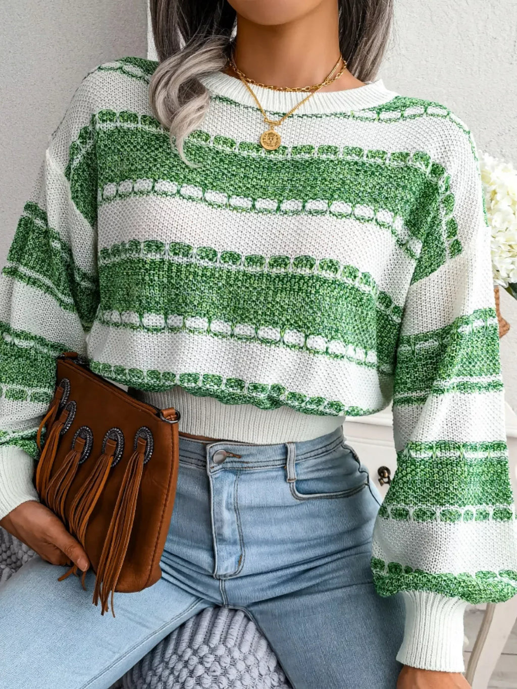 Textured Striped Knit Sweater - View 15 | WEUXS
