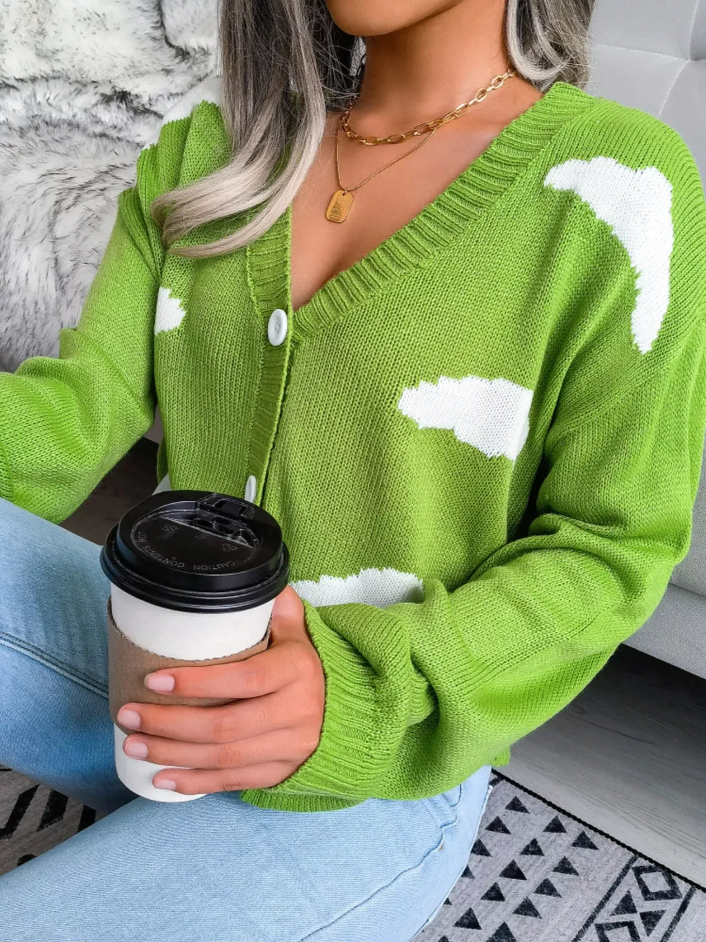 Daydream Sky Cloud Print Knit Cardigan - WEUXS