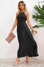 Smocked Crisscross Spaghetti Strap Dress - WEUXS