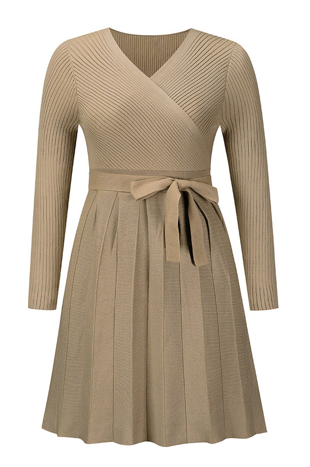 Surplice Neck Tie Front Pleated Sweater Dress | Dress In Beauty
