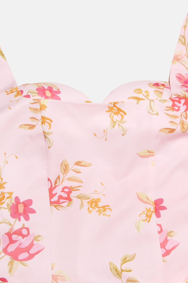 Bunny Peach Poppy Print Twill Mini Dress | Dress In Beauty