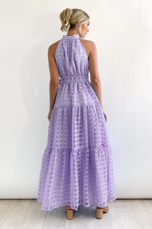 Check Halter Neck Tie Waist Maxi Dress | Dress In Beauty