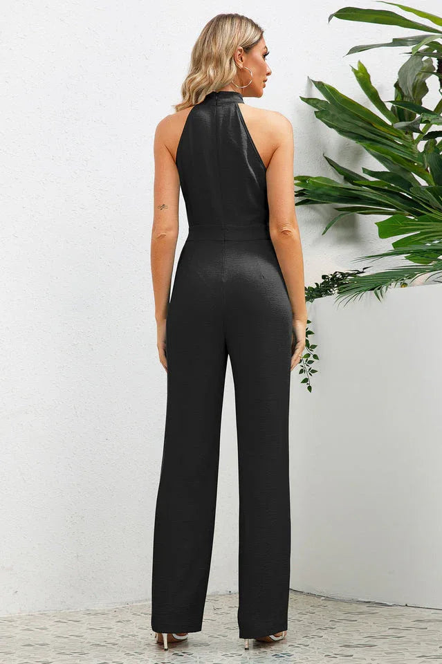 Sleek Bowknot Halter Neck Jumpsuit - WEUXS