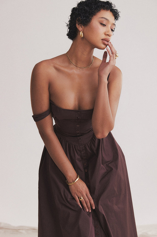 Rich Brown Midi Sundress | Dress In Beauty