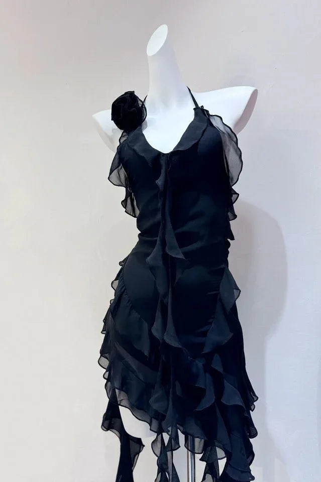 Rosalyn Black Flower Dress - WEUXS