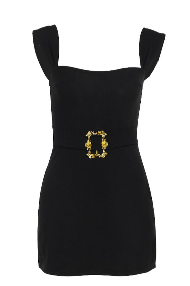 Solid Metallic Buckle Belted Mini Dress | Dress In Beauty