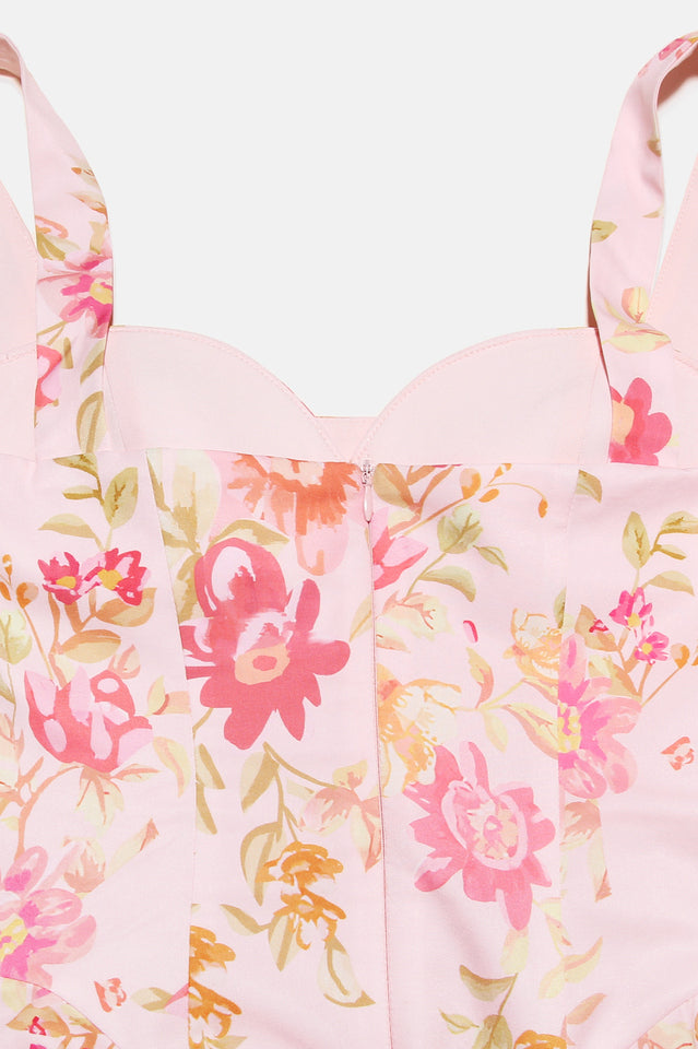 Bunny Peach Poppy Print Twill Mini Dress | Dress In Beauty