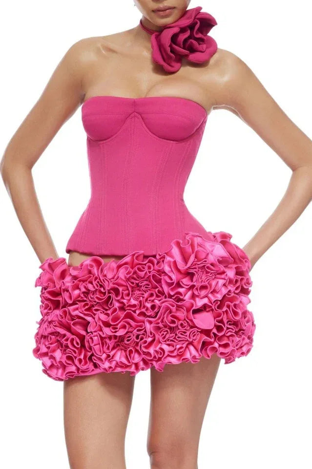 Elegant strapless rosette mini dress - View 18 | WEUXS
