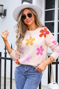Flower Round Neck Long Sleeve Sweater | Dress In Beauty