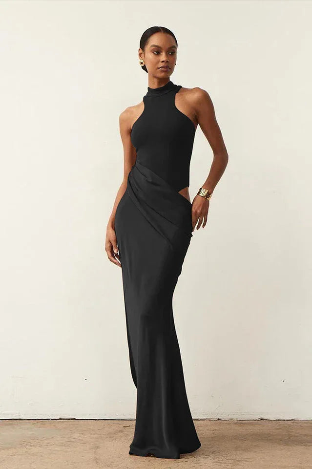 Asymmetrical Cut Out Maxi Dress in Coffee - View 23 | WEUXS