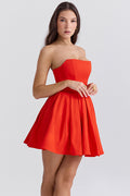 Emmanuela Tomato Strapless Pleated Mini Dress | Dress In Beauty