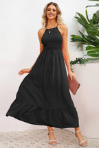 Smocked Crisscross Spaghetti Strap Dress - WEUXS