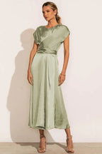 Scoop A-line Satin Bridesmaid Dress - WEUXS