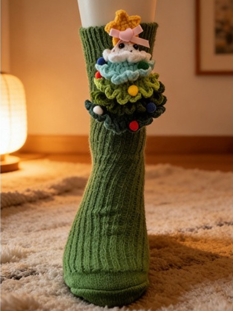 Close-up of the ribbed knit texture on a green crew sock