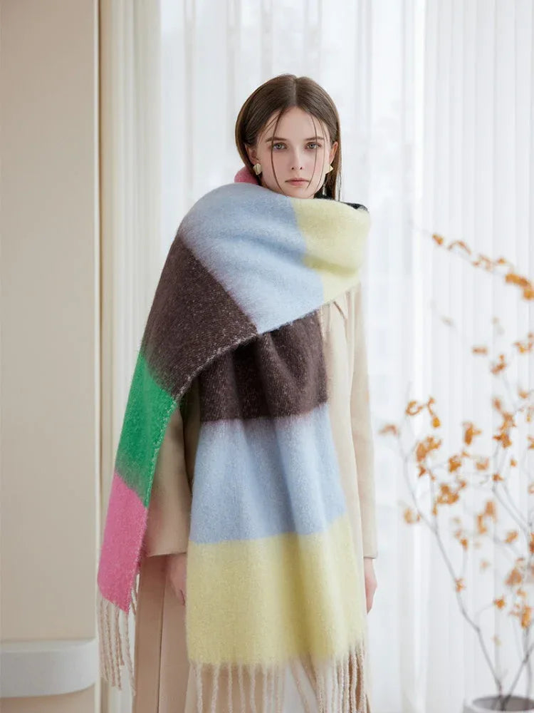 Dopamine Rainbow Block Stripe Oversized Scarf - WEUXS