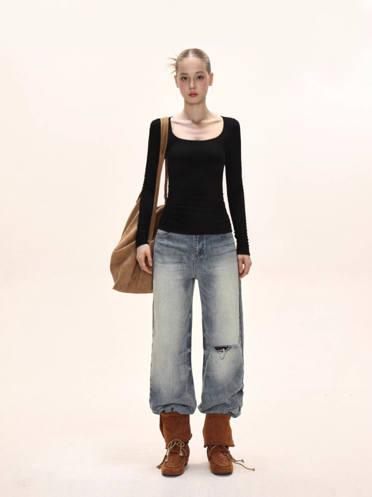 Ribbed Knit Long Sleeve Top - View 8 | WEUXS