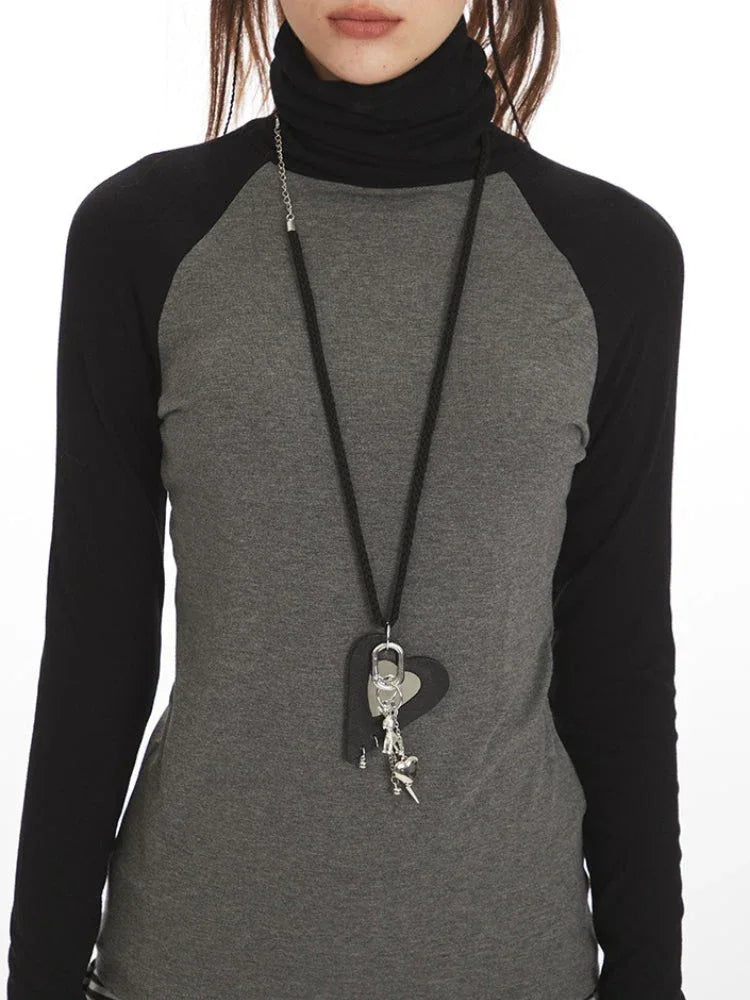 Contrast Raglan Sleeve Mock Neck Top - View 6 | WEUXS