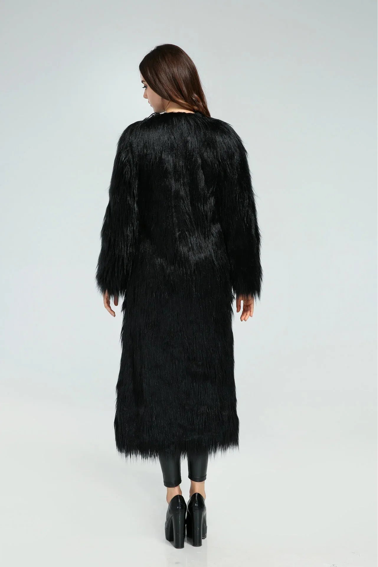 Midnight Drama Long Shaggy Faux Fur Coat - WEUXS