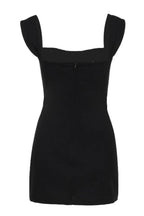 Metallic buckle belted mini dress with square neckline and wide shoulder straps - View 8 | WEUXS