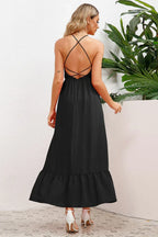 A-line maxi dress with smocked bodice and crisscross back straps - View 18 | WEUXS