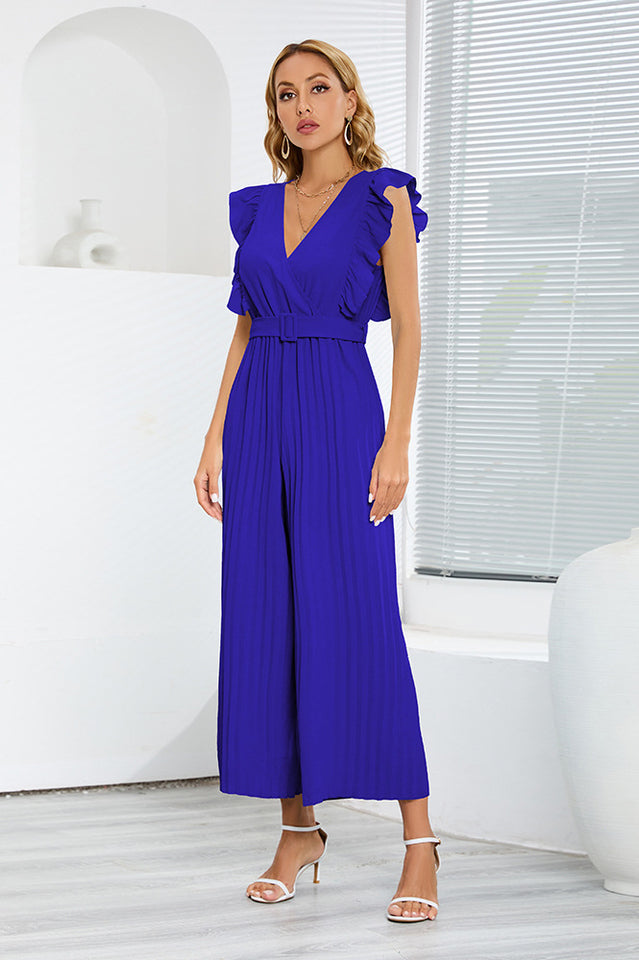 V-Neck Pleats Belted Jumpsuit | Dress In Beauty