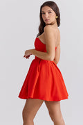 Emmanuela Tomato Strapless Pleated Mini Dress | Dress In Beauty