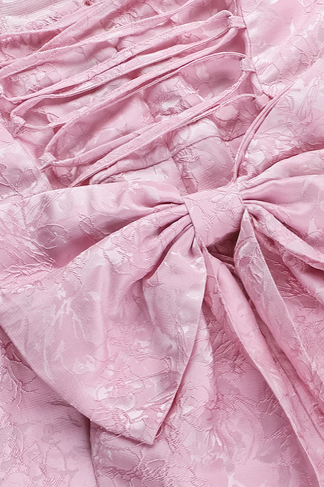 Jacquard Print Tube Back Bow Mini Dress | Dress In Beauty