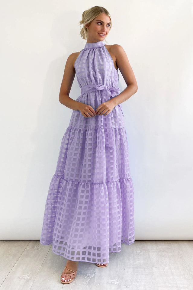 Check Halter Neck Tie Waist Maxi Dress | Dress In Beauty