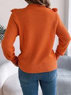 Elegant Gray Ruffle Trim Knit Sweater - WEUXS