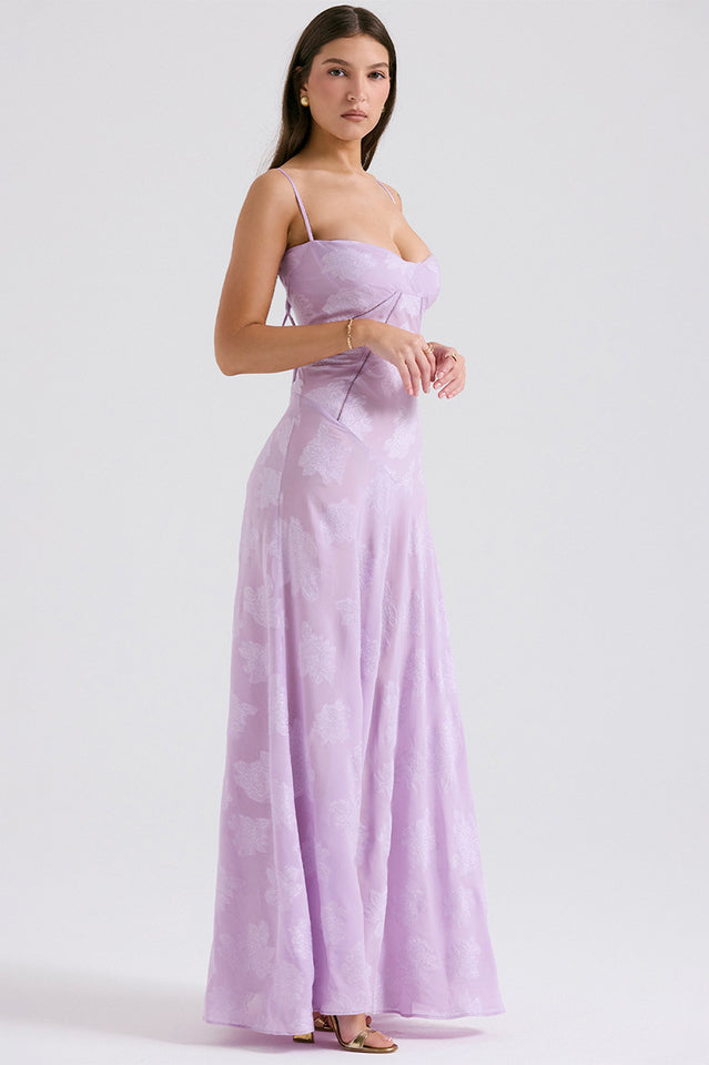 Serena Retro Purple Printed Maxi Dress | Dress In Beauty