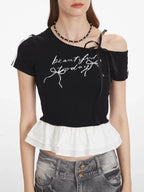 Asymmetric Ribbon Bow Top in black - View 6 | WEUXS