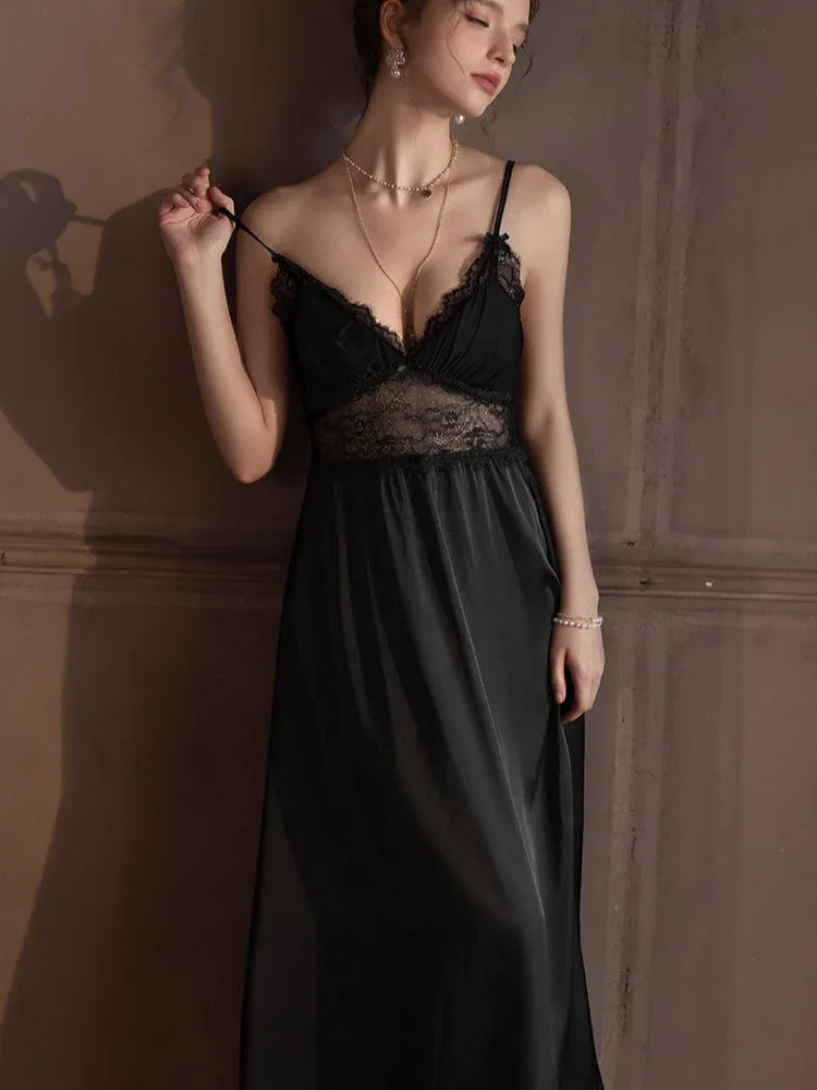 Satin lace robe and slip dress set - View 18 | WEUXS