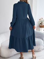 Navy Blue Ruffled Tiered Shirt Dress - View 6 | WEUXS
