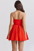 Emmanuela Tomato Strapless Pleated Mini Dress | Dress In Beauty