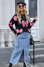 Women's crew neck knit sweater with bow print - View 13 | WEUXS