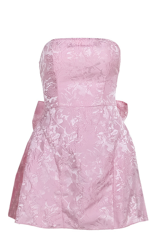 Jacquard Print Tube Back Bow Mini Dress | Dress In Beauty
