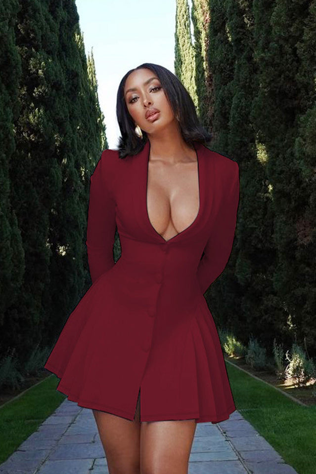 Pleated Sexy V Neck Blazer Dress | Dress In Beauty