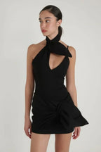 Black asymmetrical mini dress - View 6 | WEUXS
