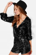 Deep V Sequin Shining Romper | Dress In Beauty