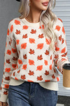 Autumn Leaf Print Knit Sweater - View 6 | WEUXS